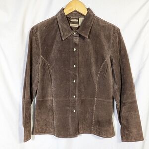 Ruff Hewn Suede Leather Lined‎ Shacket Western Detail Pearl Snap Brown L